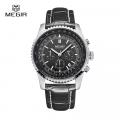 Недорогие часы Megir Aviator Chronometer (серебристый корпус, черный циферблат, черный ремешок).Купить в интернет-магазине